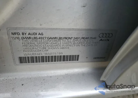 2011 Audi A4 Premium Plus from USA, damaged, VIN WAUFFAFL1BA075199